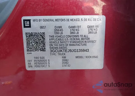 2018 Chevrolet Silverado 1500 High Country из США, поврежденный, VIN 3GCUKTEJ9JG135943